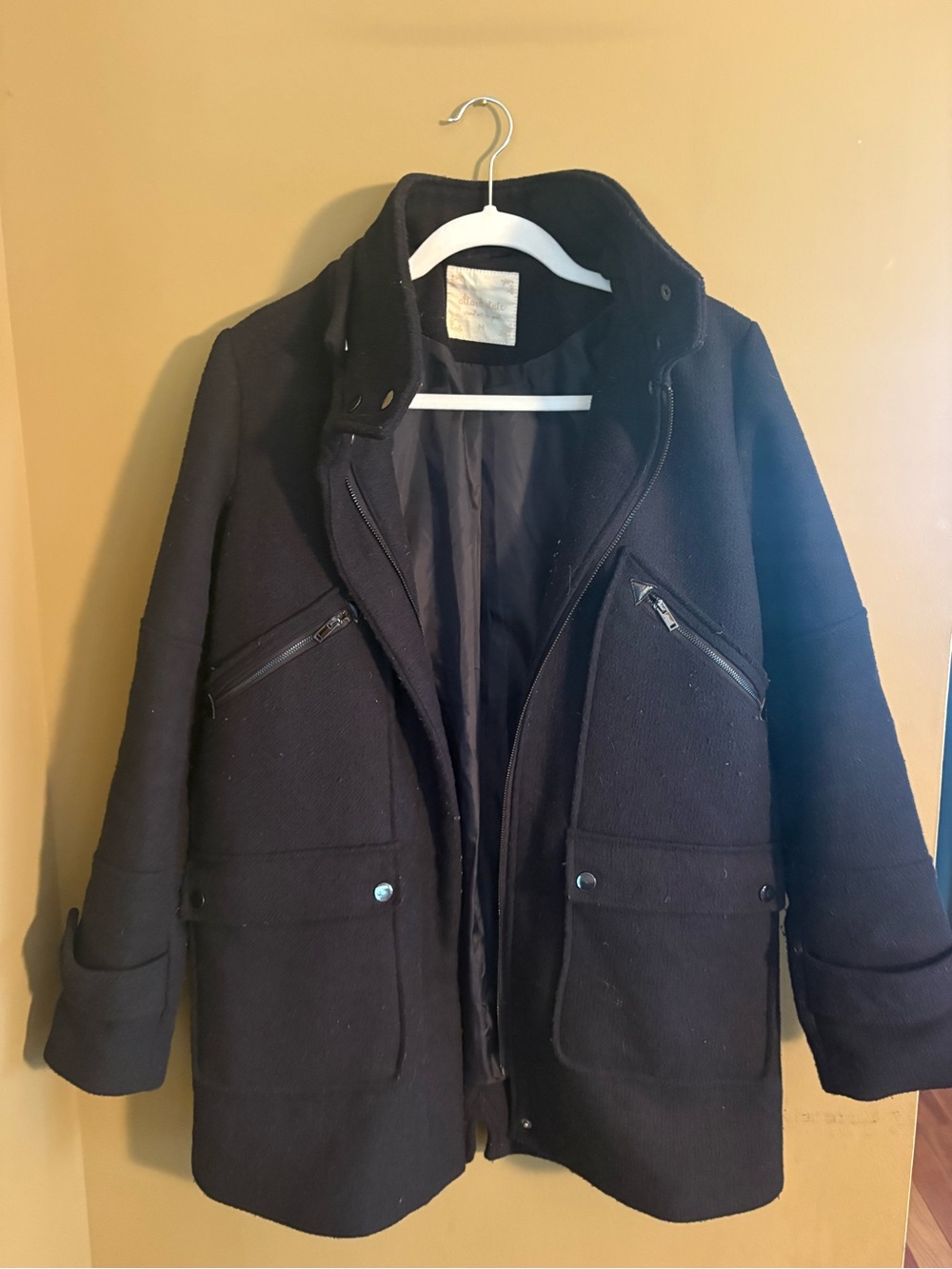 Altar'd State Black Wool Blend Coat with Zip Pockets